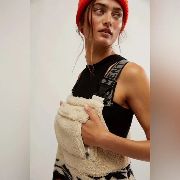 NWT Free People Hit The Slopes Printed Salopette/Black Fairisle Combo - Small - Picture 2 of 8